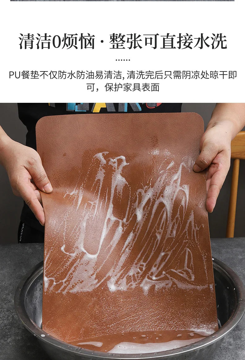 Luxury Placemat Leather Waterproof Double Layer Cowhide  Western Food Mat Hotel Insulation Mat Placemats for Dinning Table The Home Essentials