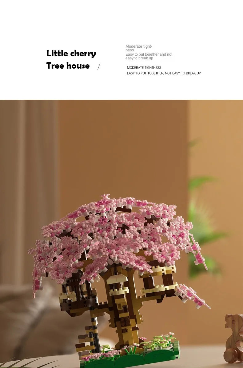 DIY Purple Romantic Cherry Blossom Flower Pink Tree House Assembly Building Blocks Classic Model Miniature Bricks Sets Kid Gifts