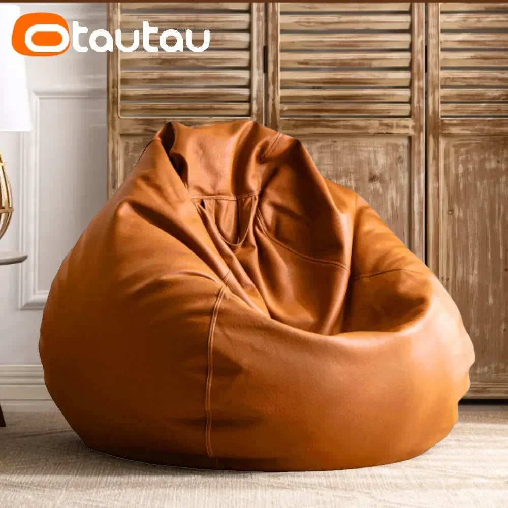 OTAUTAU 2.3ft 70cm Faux Leather Bean Bag Sofas with Filler Comfy Beanbag Sofa Puff Floor Seat Chaise Lounge Pouf Chair DD004