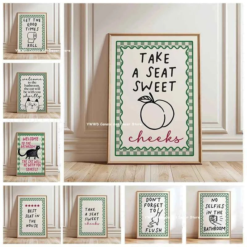Wash Your Paws Black Cat Animal Canvas Print Funny Bathroom Quote Wall Art Poster for Modern Living Room Toilet Home Decor Gifts