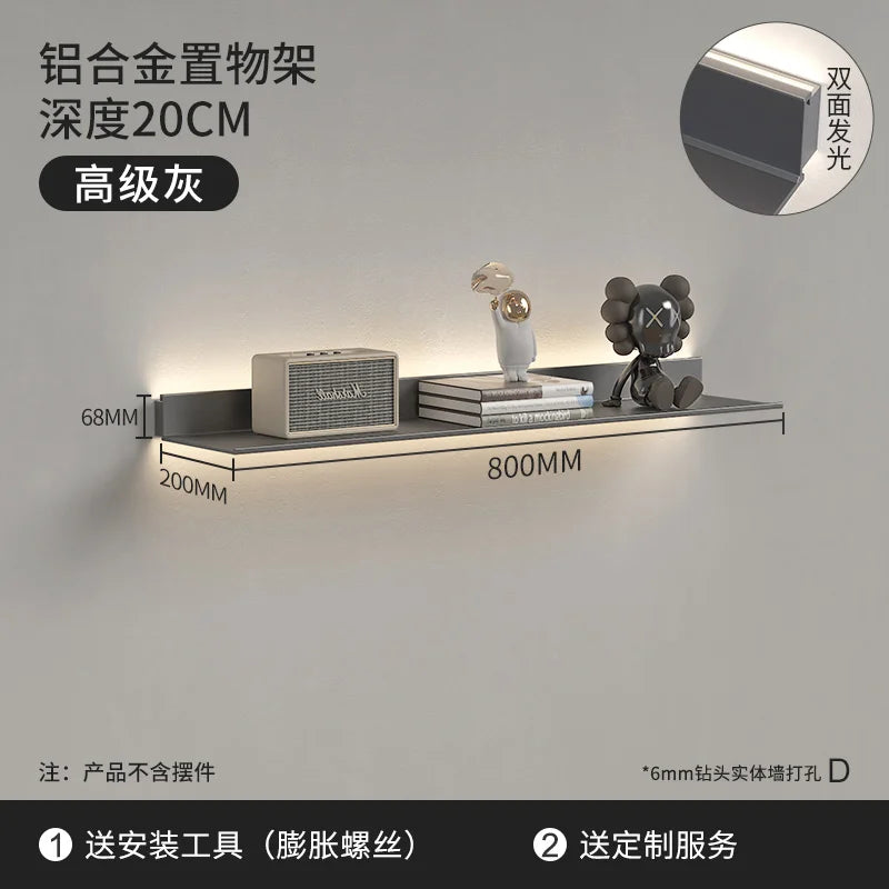 Luminous LED Storage Rack Aluminum Alloy Wall Holder L-shaped One-word Bookshelf for Living Room Metal Glowing Display Shelf The Home Essentials