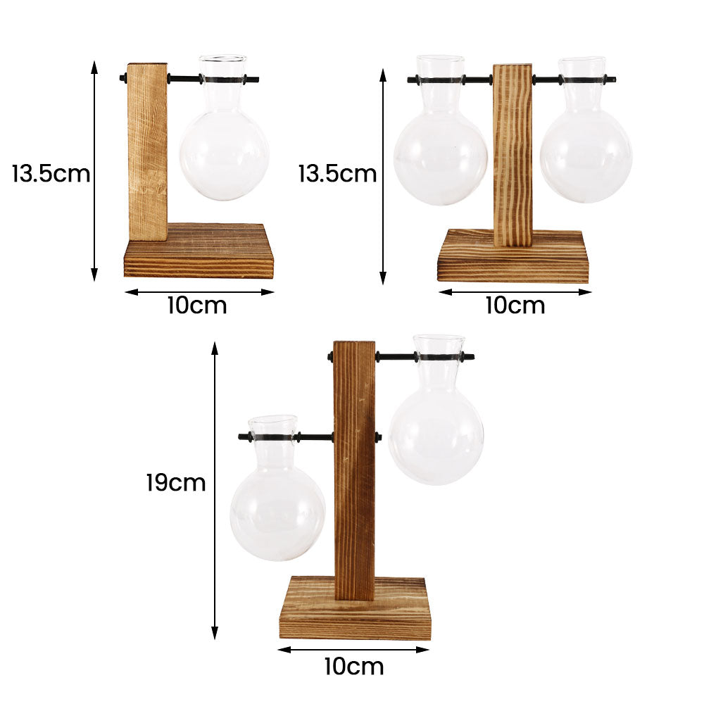 Creative Glass Desktop Planter Bulb Vase Wooden Stand Hydroponic Plant Container Home Tabletop Decor Vases The Home Essentials