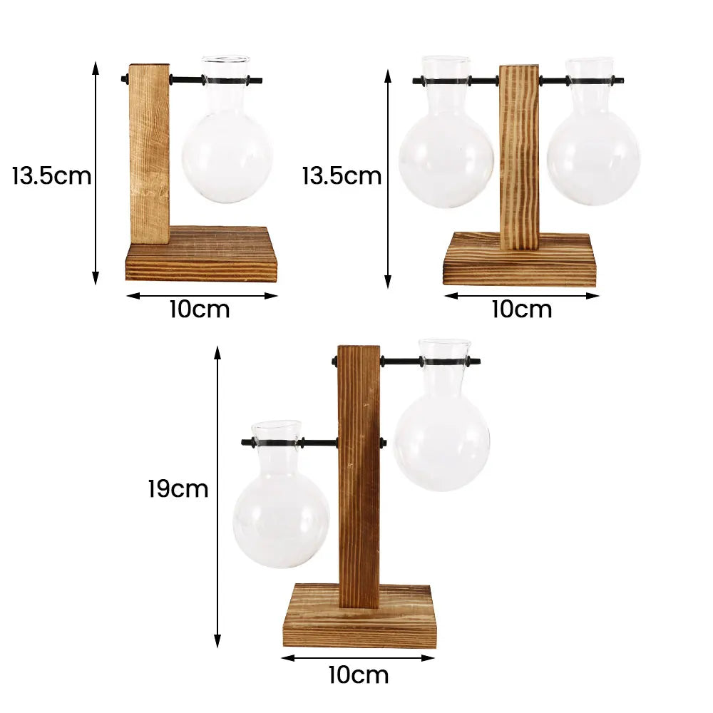 Creative Glass Desktop Planter Bulb Vase Wooden Stand Hydroponic Plant Container Home Tabletop Decor Vases The Home Essentials
