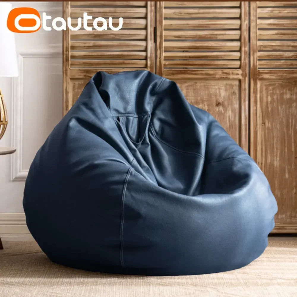 OTAUTAU 2.3ft 70cm Faux Leather Bean Bag Sofas with Filler Comfy Beanbag Sofa Puff Floor Seat Chaise Lounge Pouf Chair DD004