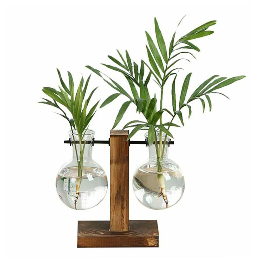 Creative Glass Desktop Planter Bulb Vase Wooden Stand Hydroponic Plant Container Home Tabletop Decor Vases The Home Essentials