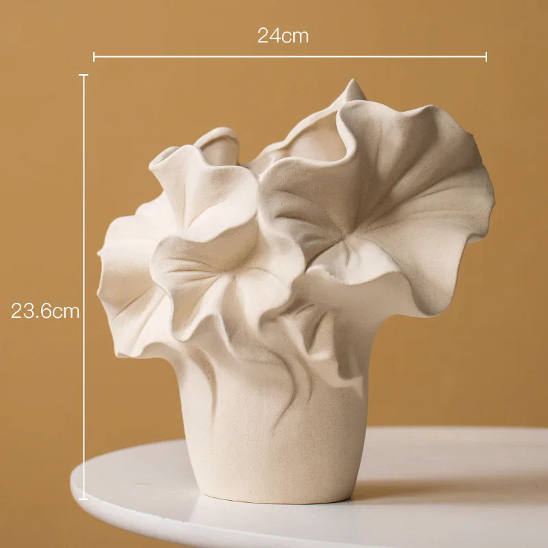 Ceramic Vase Handmade Petal Pleats Flower Vase Flower Arrangement Accessories Terrarium Flowerpot Room Decoration Accessories
