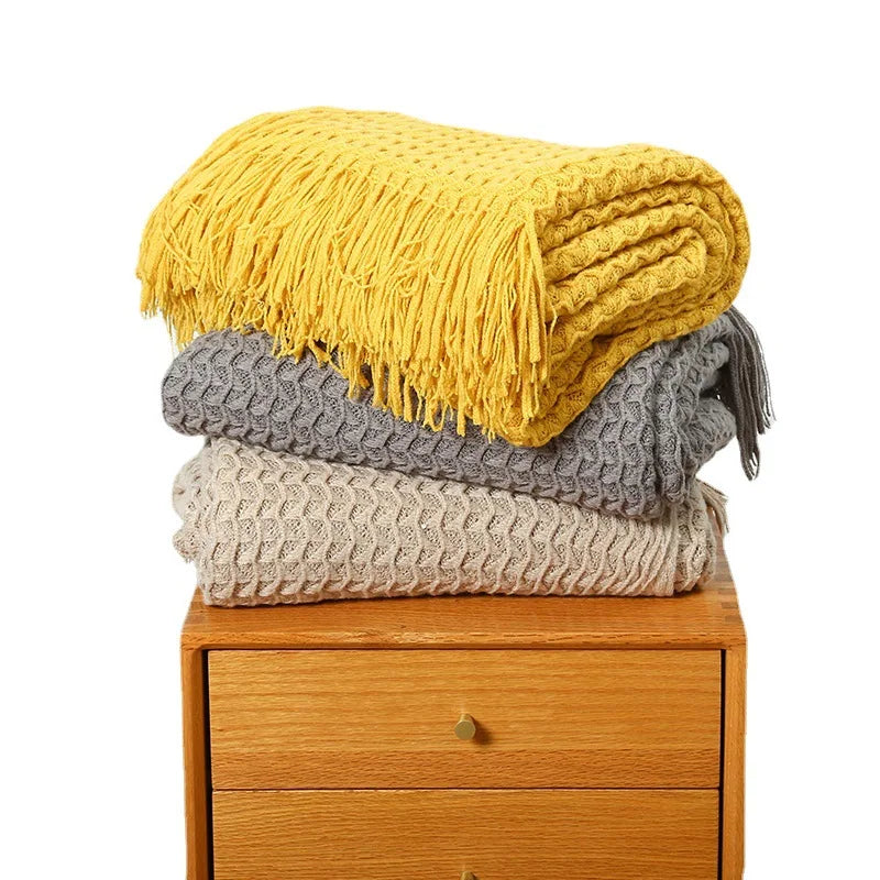 Nordic Knitted Blanket Soft Summer Air Conditioning Sofa Bed Plaid Travel Nap Cozy Blanket with Tassels for Comforter Decor The Home Essentials