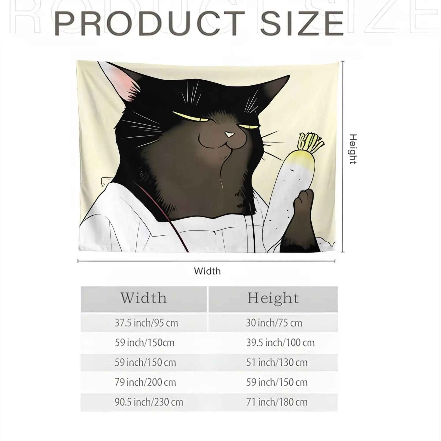 Cute Cartoon Black Cat and Carrot Tapestry Wall Art Decor Aesthetic Kitchen Hanging Poster 150x230cm