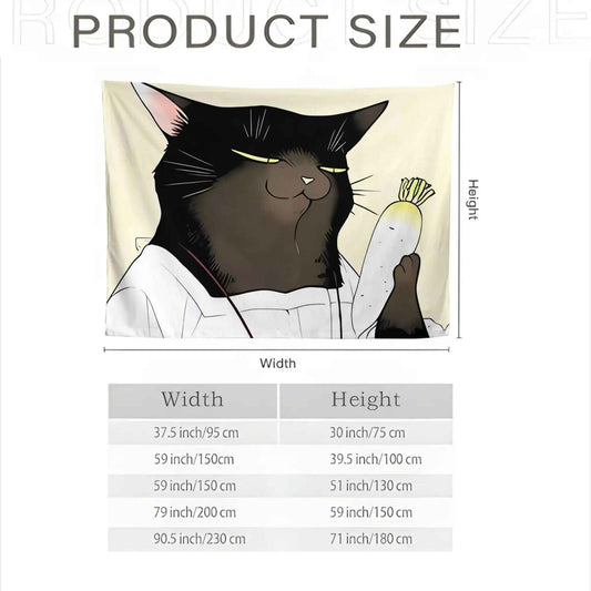 Cute Cartoon Black Cat and Carrot Tapestry Wall Art Decor Aesthetic Kitchen Hanging Poster 150x230cm